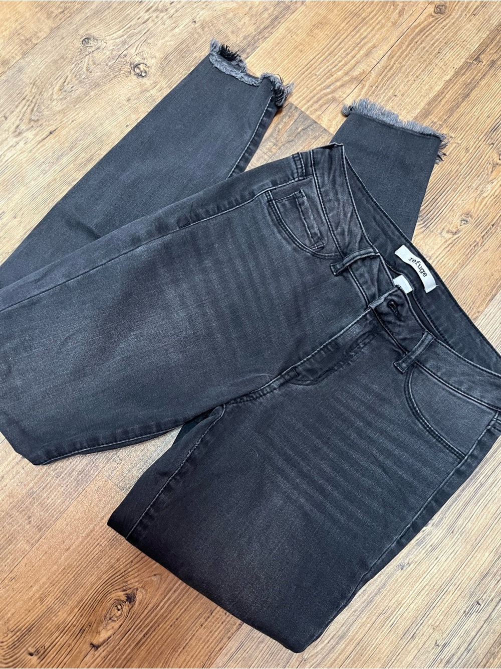 refuge Washed Black Skinny Jeans with Raw Hem